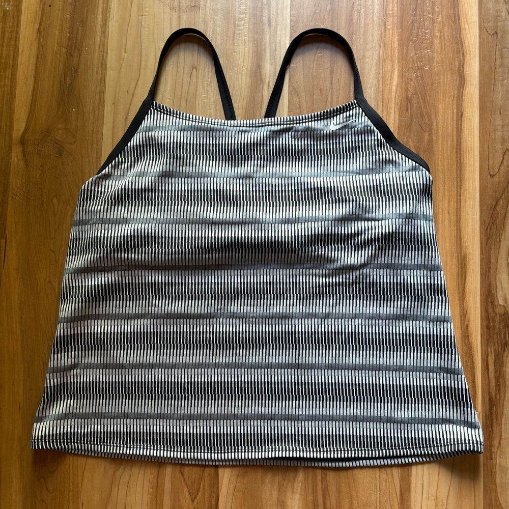 Nike Black and White Striped Racerback Sports Tank XXL